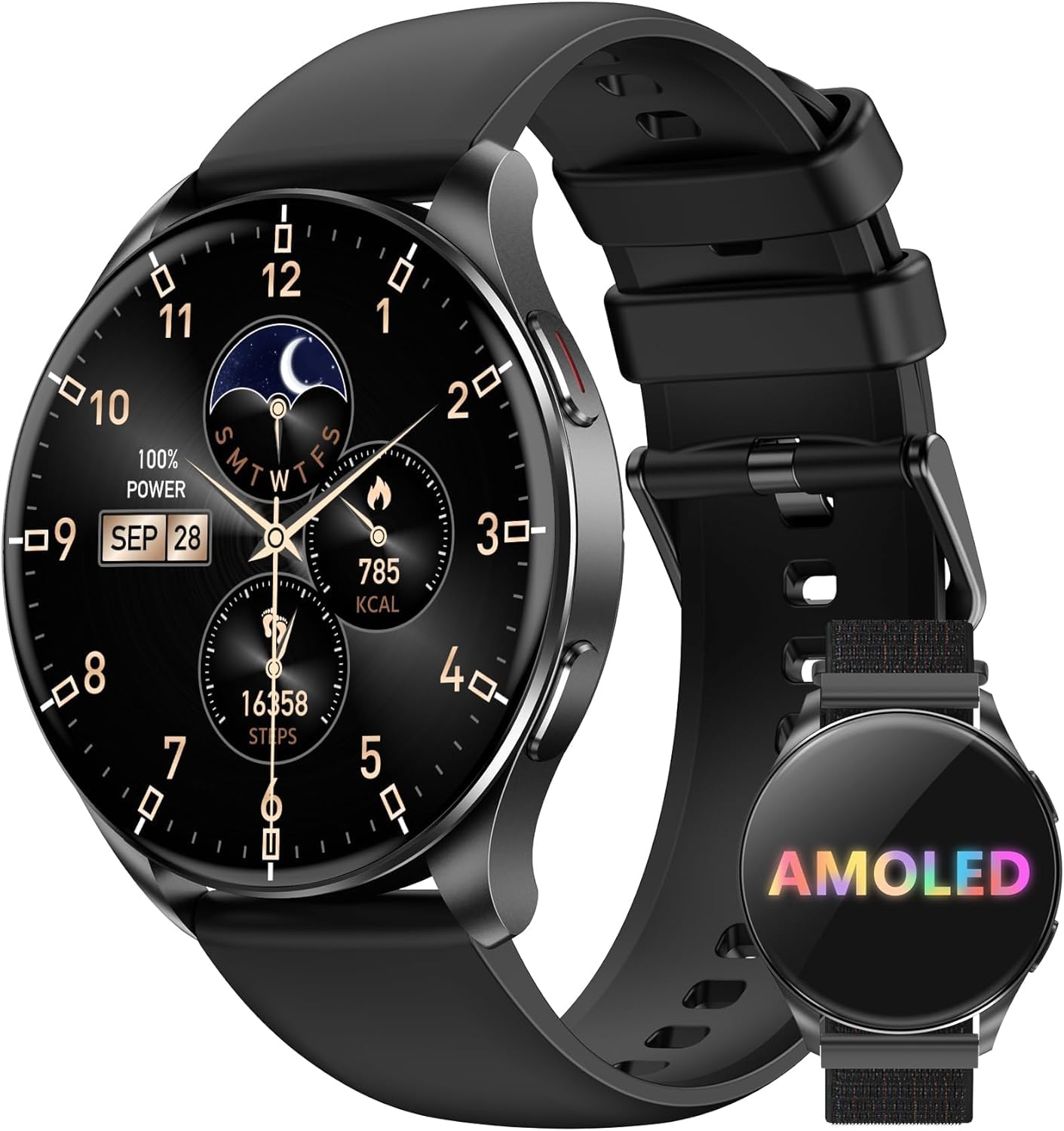 IOWODO Smartwatch, Orologio Fitness con Chiamate Bluetooth e Schermo AMOLED Rotondo 1.43", Monitoraggio Frequenza Cardiaca 24/7 e Sonno, Impermeabile IP68, per iPhone e Android