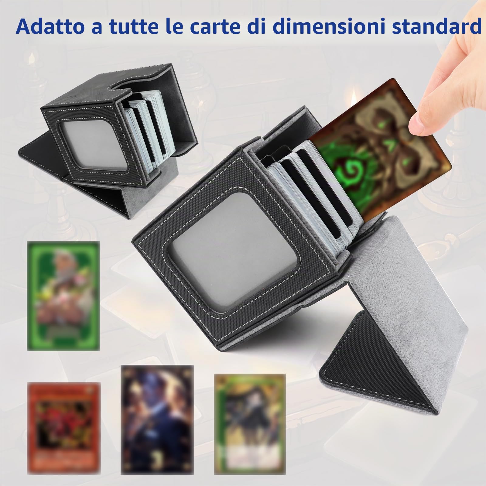 TOSAVGA Deck Box Per Mtg, Porta Deck con Display Comandante, Scatola di Carte per 100 Carte, Grande Capacità, In Pelle con 2 Separatori, Porta Mazzo Magnetic Flip