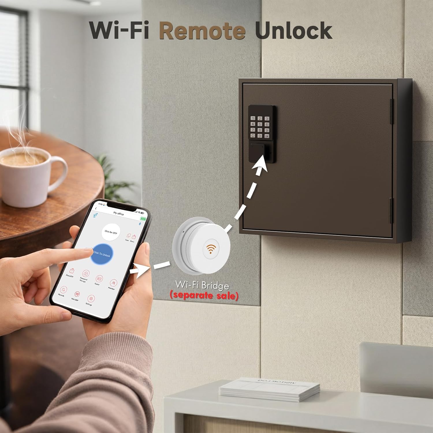 WeHere Smart Key Lock Box, 60-Key Cabinet with Bluetooth App Access, One-Time Password Unlock, Remote Unlock via Gateway, Steel Key Storage Box for Office, School, Garage and Property Management