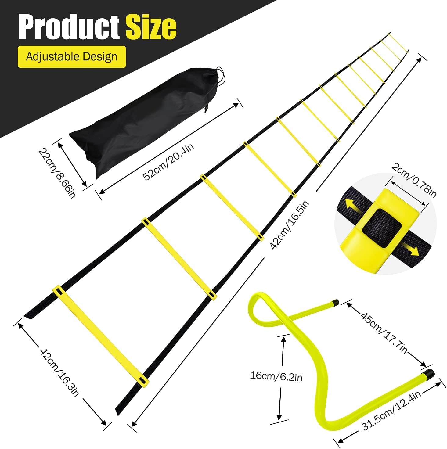 12 Rung Agility Training Ladder Kit – with A Carry Bag, Extra 5pcs of 6 Inch Speed Hurdles– All Purpose Football Soccer Agility Training Fitness Equipment : Sports & Outdoors