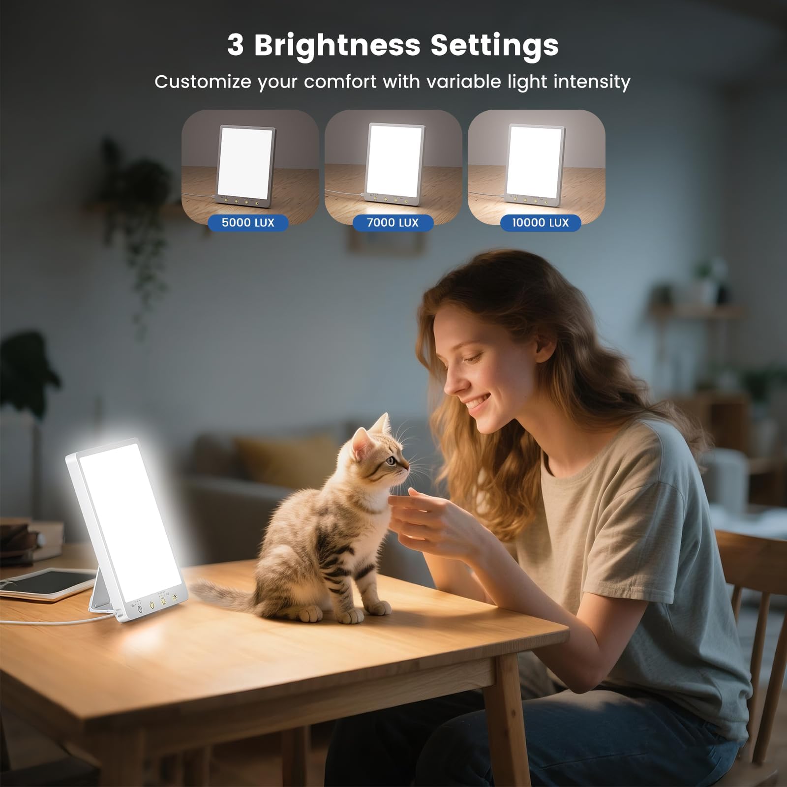SAD Lamp Lampe de luminothérapie 10 000 lux – Lampe solaire à spectre complet avec 3 températures de couleur, minuterie et fonction mémoire, lampe de contrôle tactile portable pour la maison, le