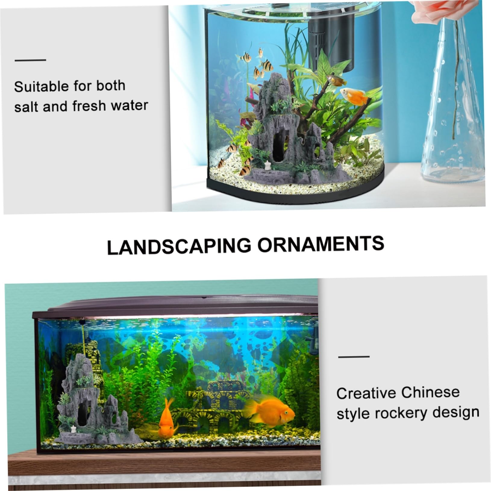 minkissy Adorno para Acuario de Resina Diseño de Roca Artificial Estilo Chino, Decorativo y Fácil de Mantener para Acuarios y Peceras Hogar