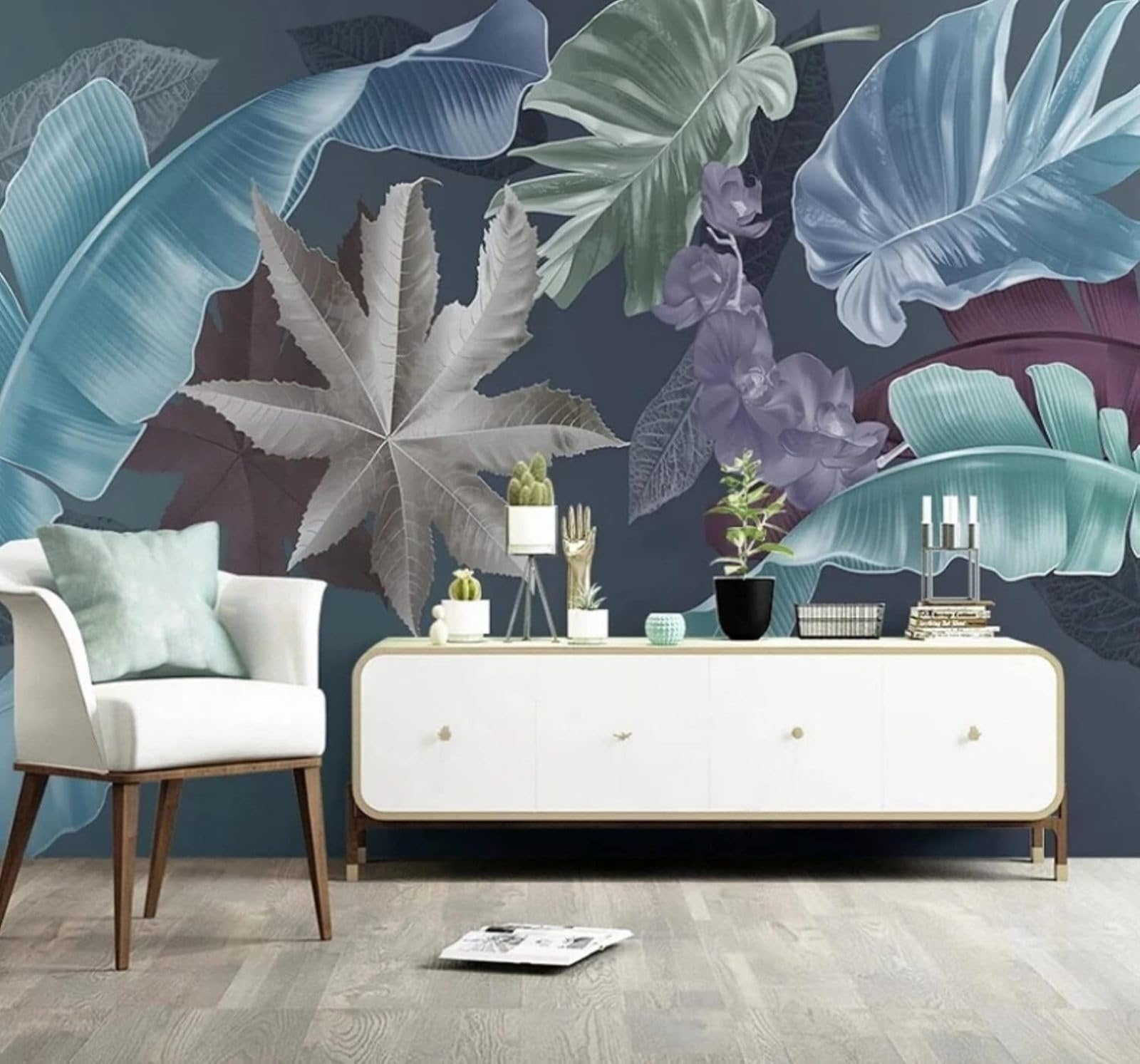 XLMING Minimalist Hand Drawn Colourful Plants Leaves 3D Wallpaper Luxury Silk Study Dining Feature Sofa Grey Bedroom Living Room Tv Decorative Wall-350cm×256cm