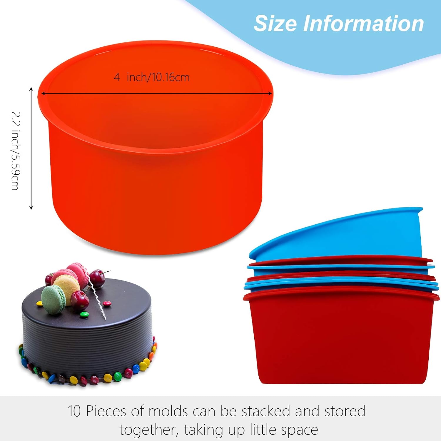10 Pieces Silicone Cake Mold Pan 4 Inch Round Baking Pan Baking Mold Kitchen Silicone Non-Stick Bakeware Pan Reusable Cake Pan (Red)