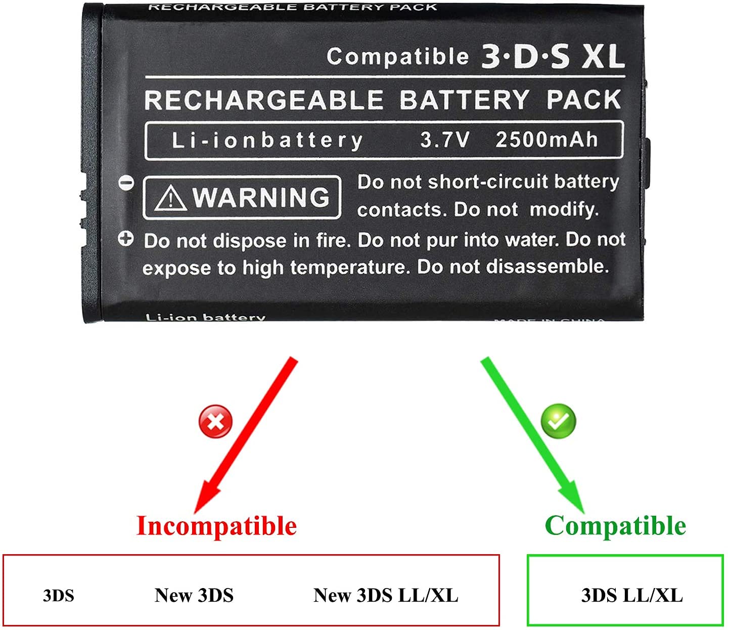 Link-e : batería Recargable de Repuesto, 3.7V 2500mAh, Destornillador Incluido, Compatible con la Consola Nintendo 3DS XL