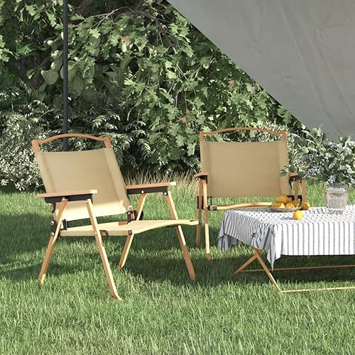 Miniatura 13 de Camping Chair Set of 2, Beige Oxford Fabric, Powder-Coated Steel Frame, 21.3x21.7x30.7 in, Foldable Outdoor Seating for Patio, Balcony, Garden