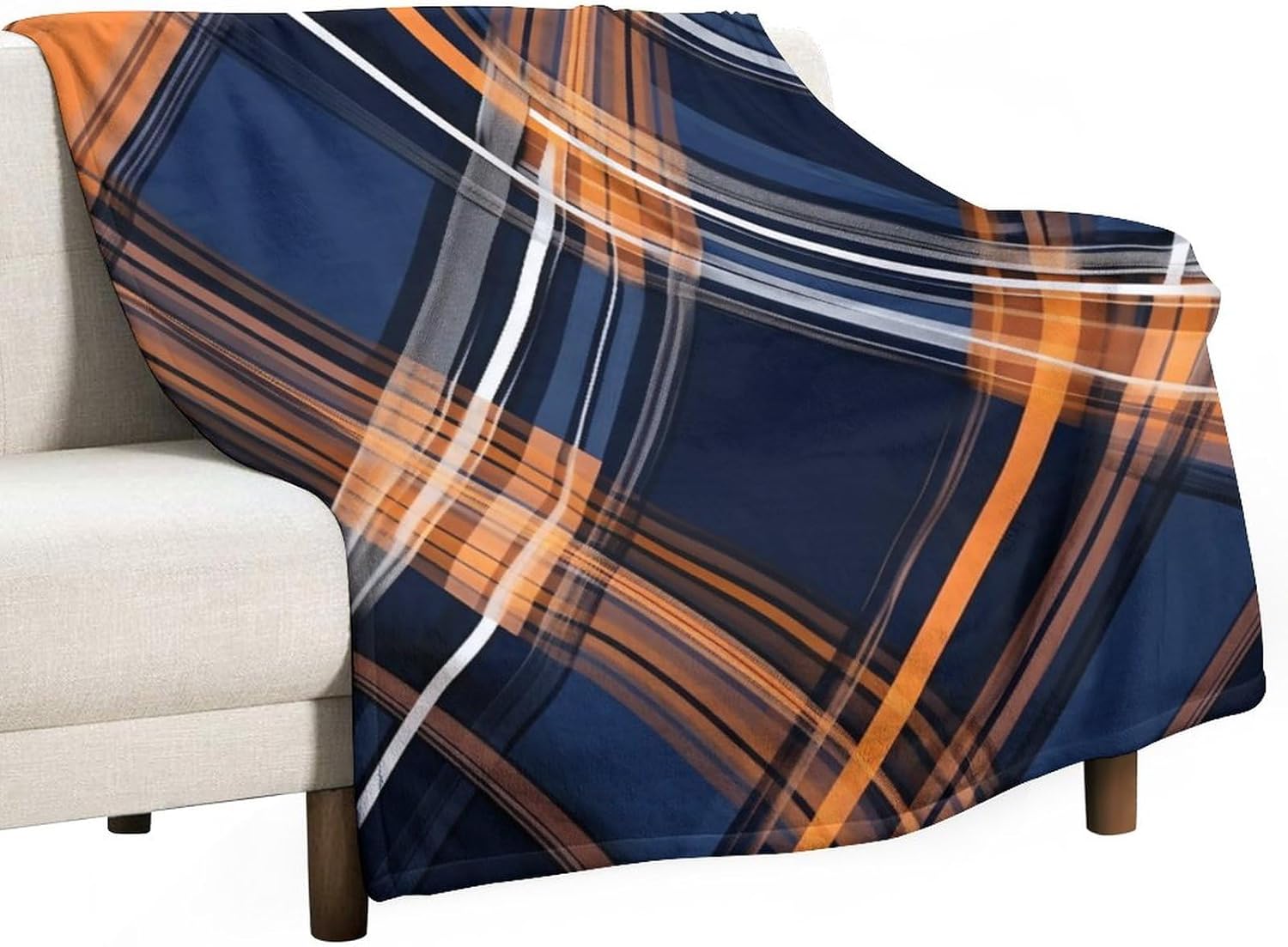 Blanket Navy Blue and Orange Plaid Soft Throw Blanket Buffalo Plaid Ultra Soft Bedspread Microfiber Blankets for Couch Sofa Bed Office for Adults and Children 40"x50" No Shedding, No Pilling