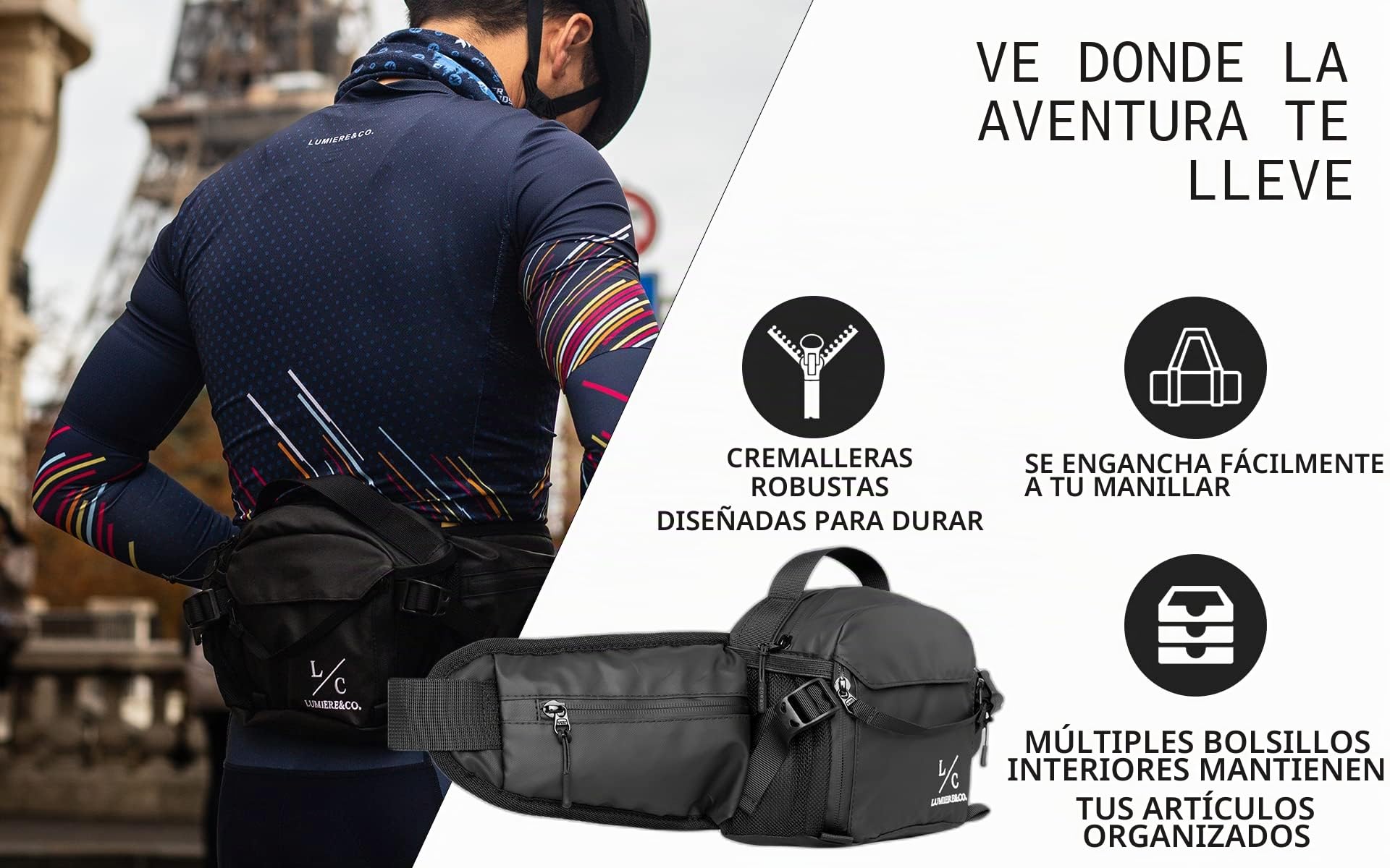 Lumiere & Co. Riñonera MTB Resistente al Agua para Bicicleta de Montaña, Bolso para la Cintura Resistente para Montar en Bici, Riñonera versátil