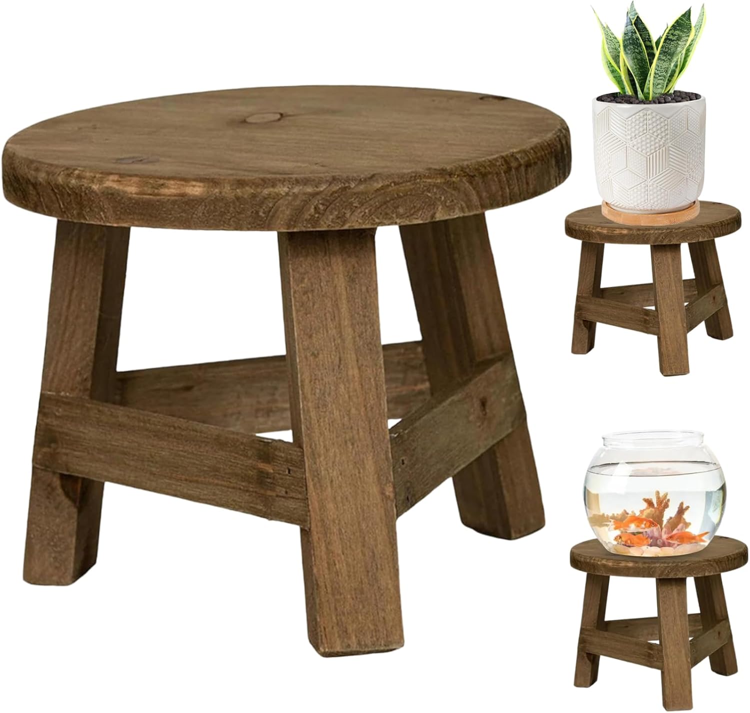 Plant Stool, 7x6 Inch Round Wooden Plant Stool, Rustic Decorative Small Wooden for Indoor Bonsai Pot, Home, Garden, Patio for Plants Small