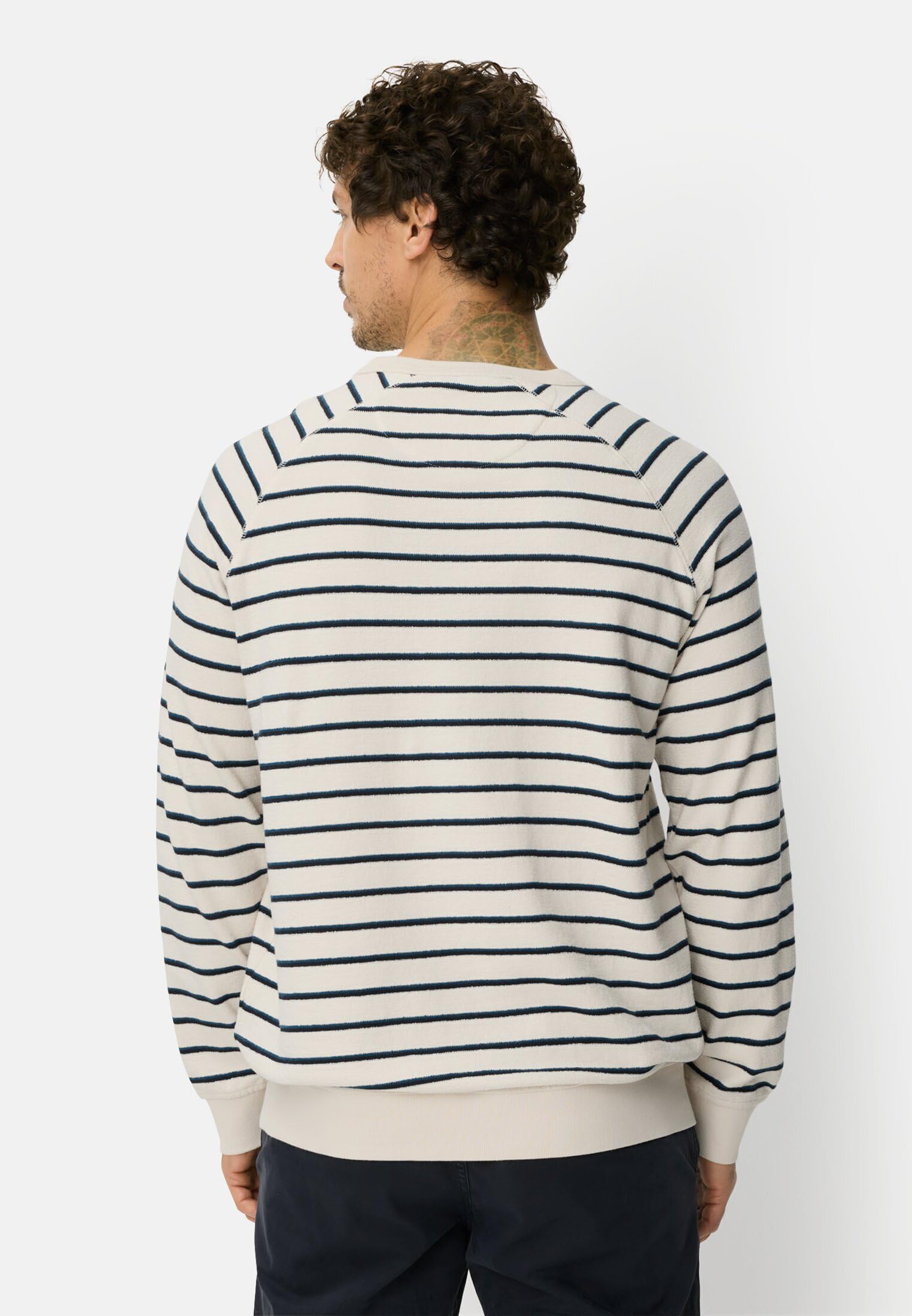 camel active Herren Sweatshirt mit Rundhals | gestreiftes Shirt aus reiner Baumwolle im Regular Fit für Alltag und Freizeit