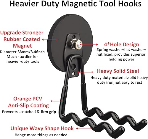 Miniatura 2 de ULIBERMAGNET Ganchos magnéticos, ganchos de taladro inalámbricos resistentes, organizador de herramientas eléctricas, mango grande con ganchos para