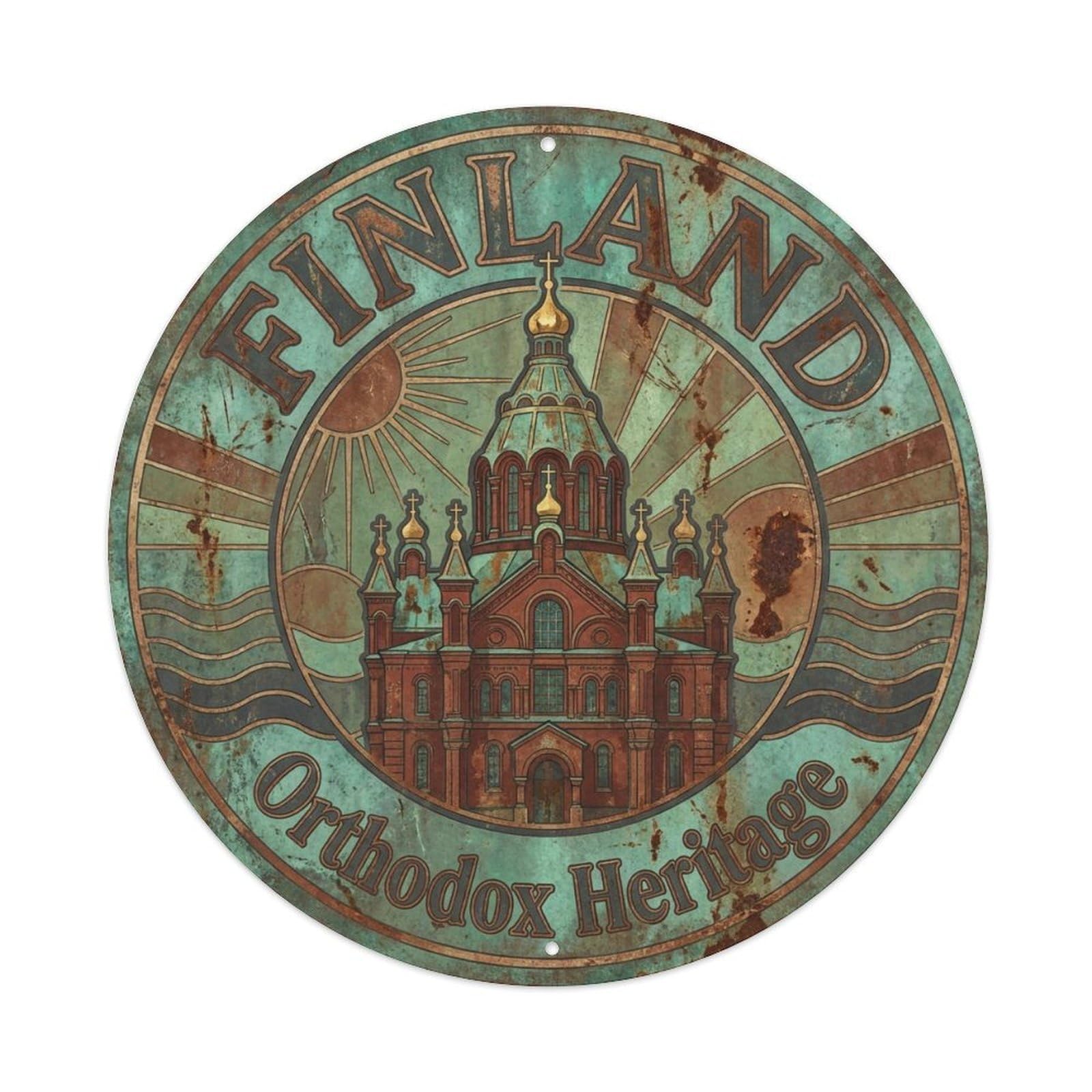 Vintage Travel Finland Majestic Metal Tin Sign Plaque Wall Decor for Cafe, Club, Garden Round Metal Poster 8x8Inch