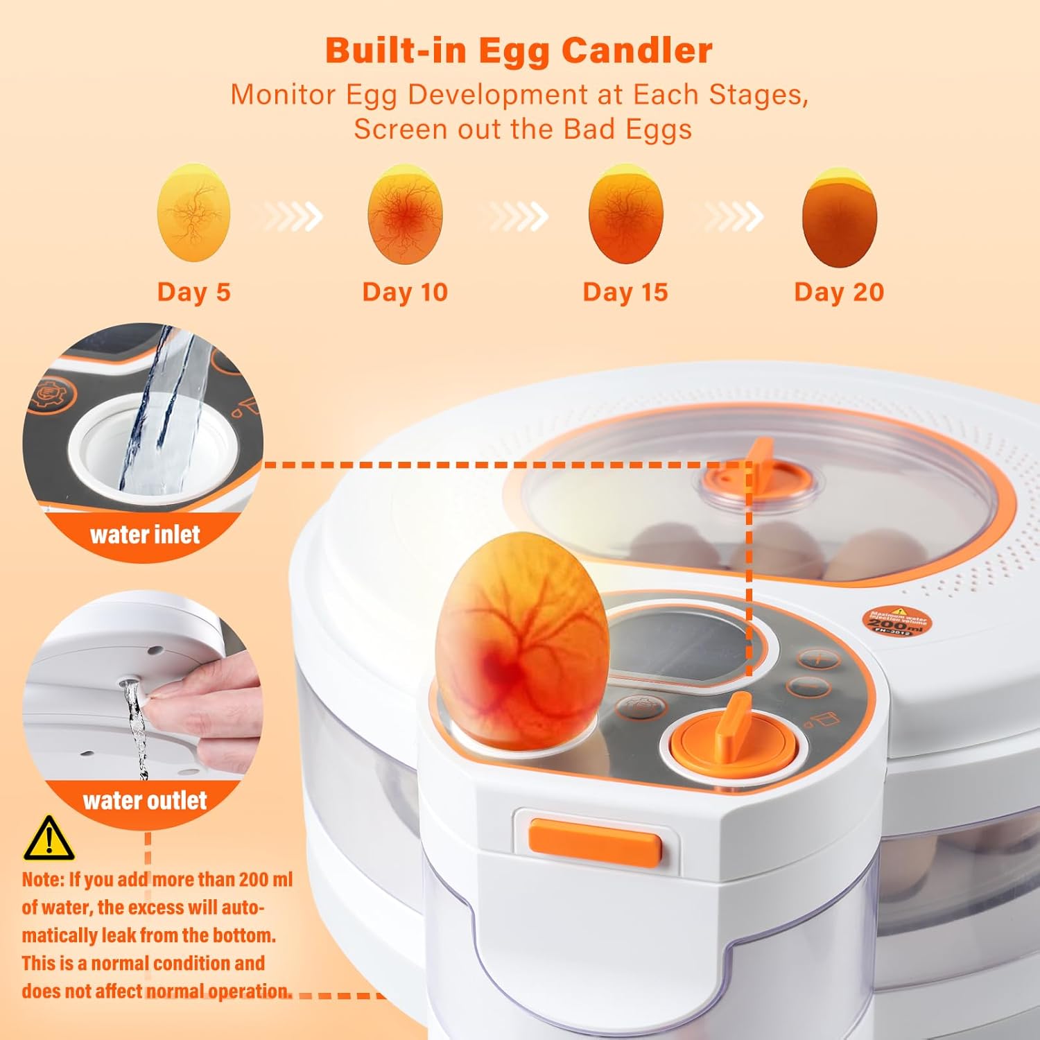 Egg Incubator for Hatching Eggs with 18 & 12 Egg Trays, Automatic Turning, Adjustable Temp & Humidity Control, Egg Candler, Auto Water Refill, Hatch Countdown for Chicken, Quail, Duck, Turkey, Goose