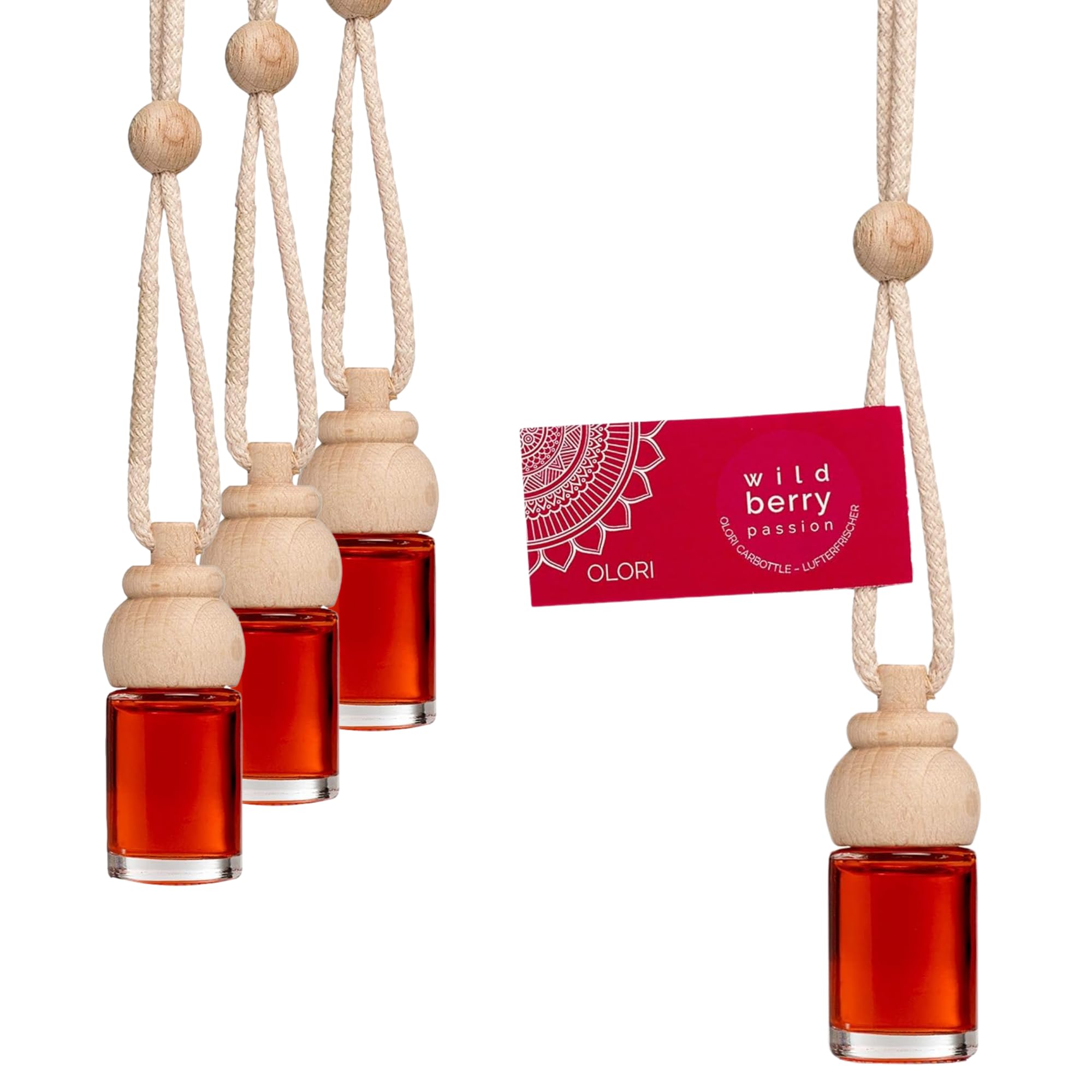 4er Pack Lufterfrischer „Wild Berry“ für Auto, Kleiderschrank & kleine Zimmer – Essenz aus ätherischen Ölen ohne künstliche Duftstoffe – Duftspender als Aufhänger 100% naturrein & langanhaltend á 8 ml
