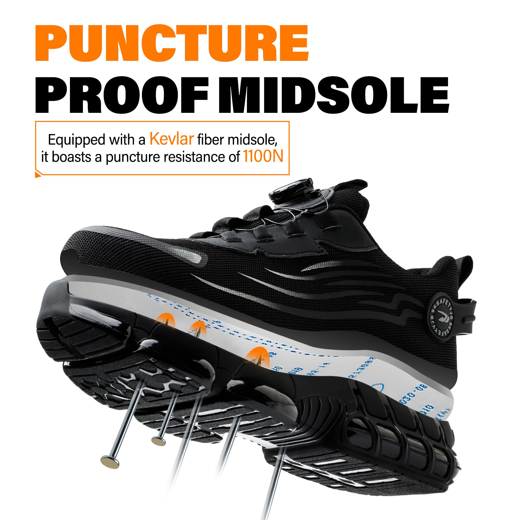 Zapatillas de seguridad para hombre y mujer, puntera de acero, transpirable, con cojín de aire | Zapatos de seguridad ligeros a prueba de pinchazos con puntera de acero, cordones de hebilla giratoria