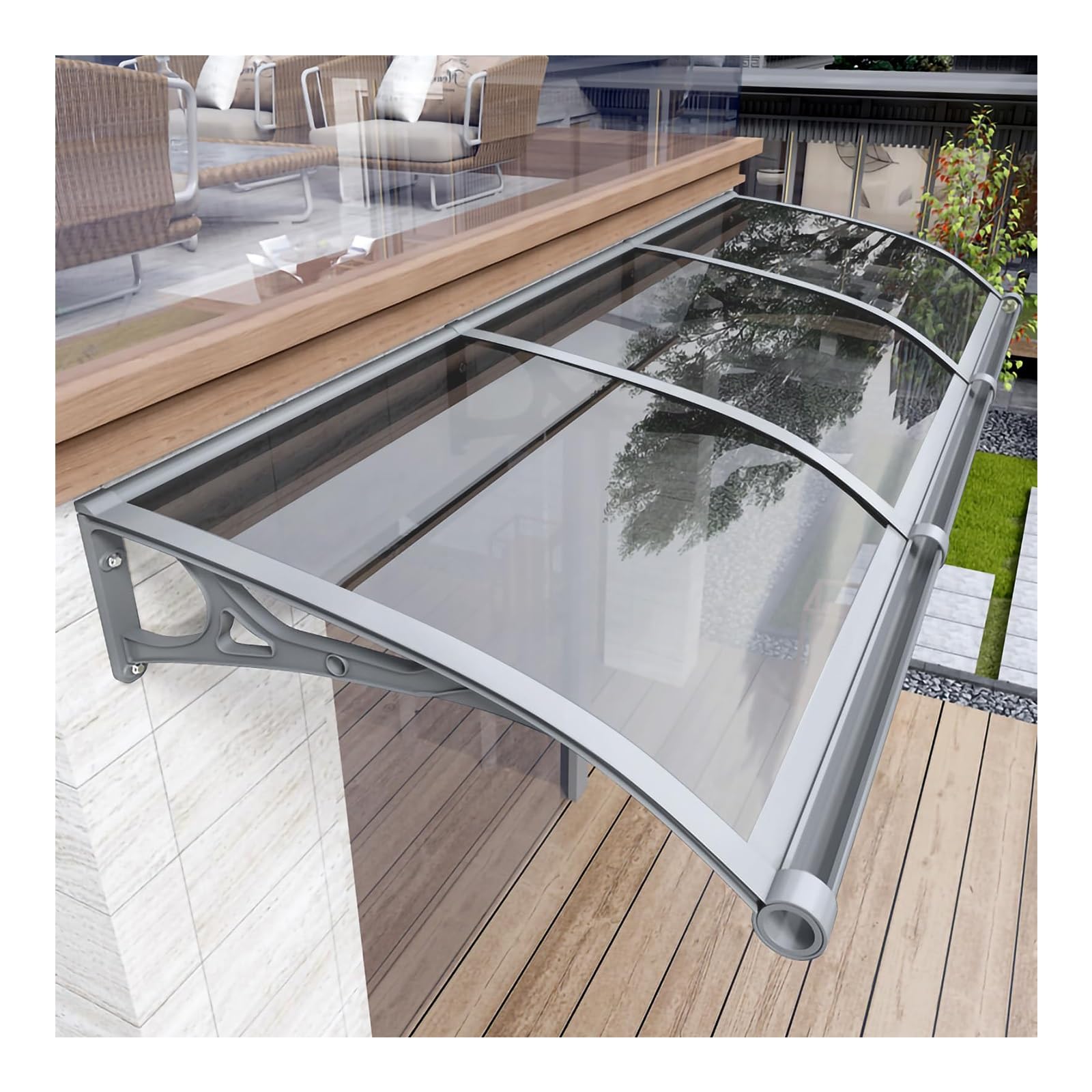 Toldo para puerta de aluminio ideal para mantener el porche seco los días de lluvia