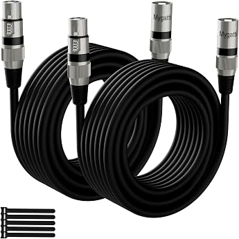 XLR Cable Microphone Cable 5 m 2 Pack Black Male to Female 3-Pin Shielded Balanced Patch Cable with EMI and RFI Suppression Compatible with Amplifier Speaker + 5 Cable Ties