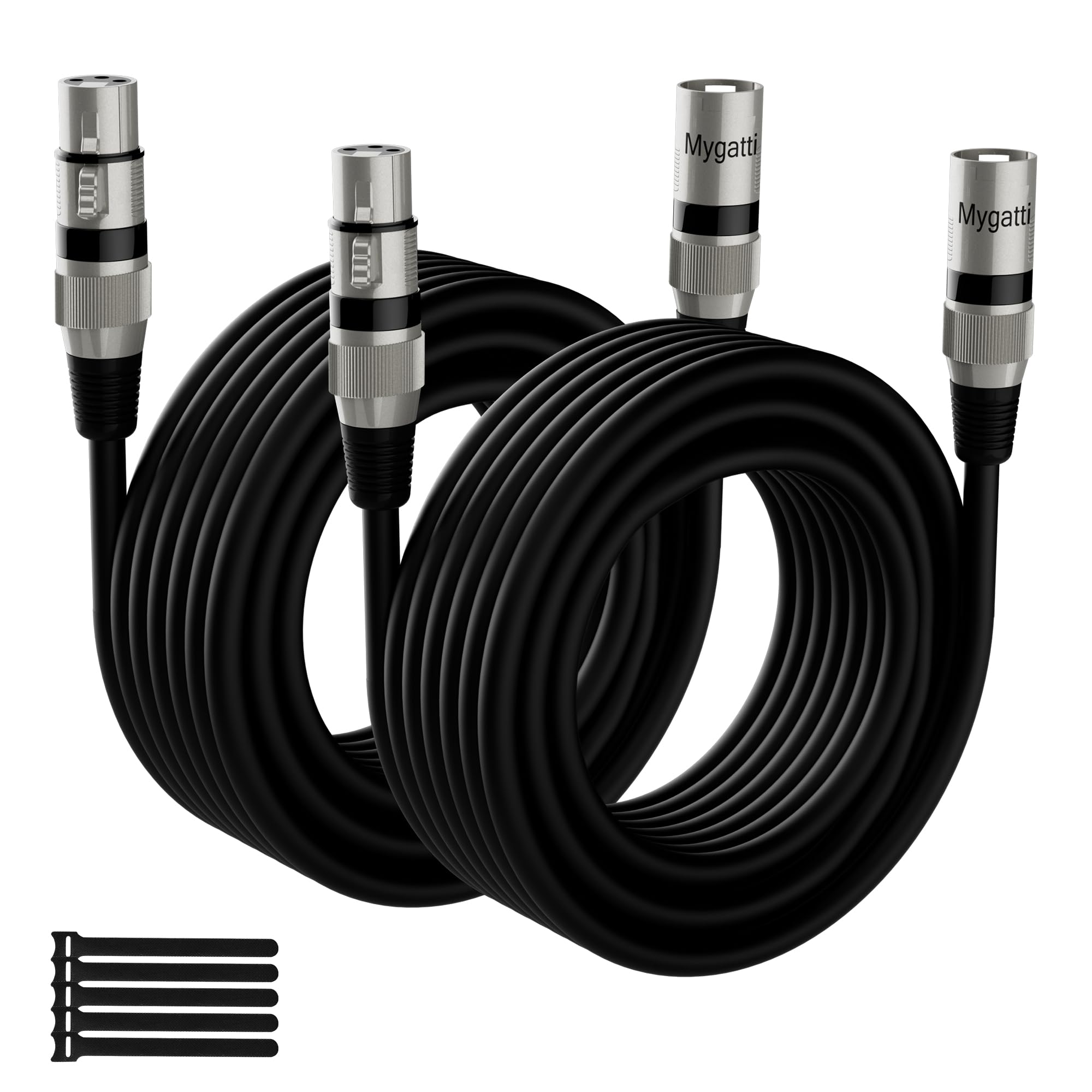Mygatti XLR-Kabel Mikrofonkabel 10m(2 pack,schwarz),Stecker auf Buchse,3 polig abgeschirmt ausbalanciert Patchkabel,mit EMI-und RFI-Unterdrückung,Kompatibel mit Verstärker,Lautsprecher+5 Kabelbinder