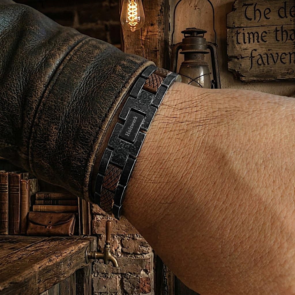 Holzwerk SCHILFSEE Magnetic Natur Holz Magnet Schmuck Armband für Damen und Herren Magnetarmband Holzarmband Herrenarmband Damenarmband Antik Einstellbar
