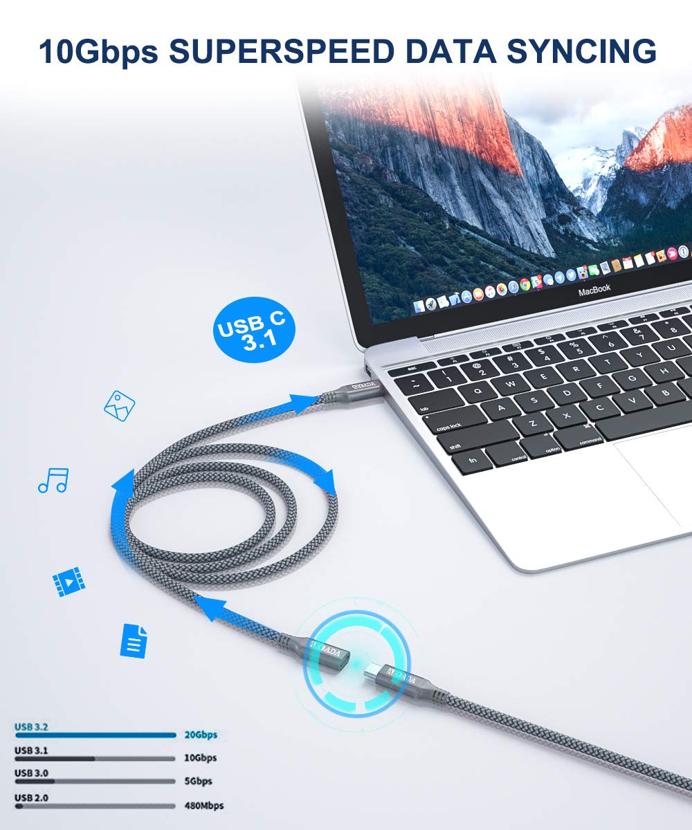 AkoaDa USB C Extension Cable 5FT/1.5M [100W 10Gbps], USB-C 3.2 Extension Cable USB C Extender Cable 4K Video,Compatible with Oculus Link Thunderbolt 3 MacBook Pro/Air, iPad Pro 2020, More