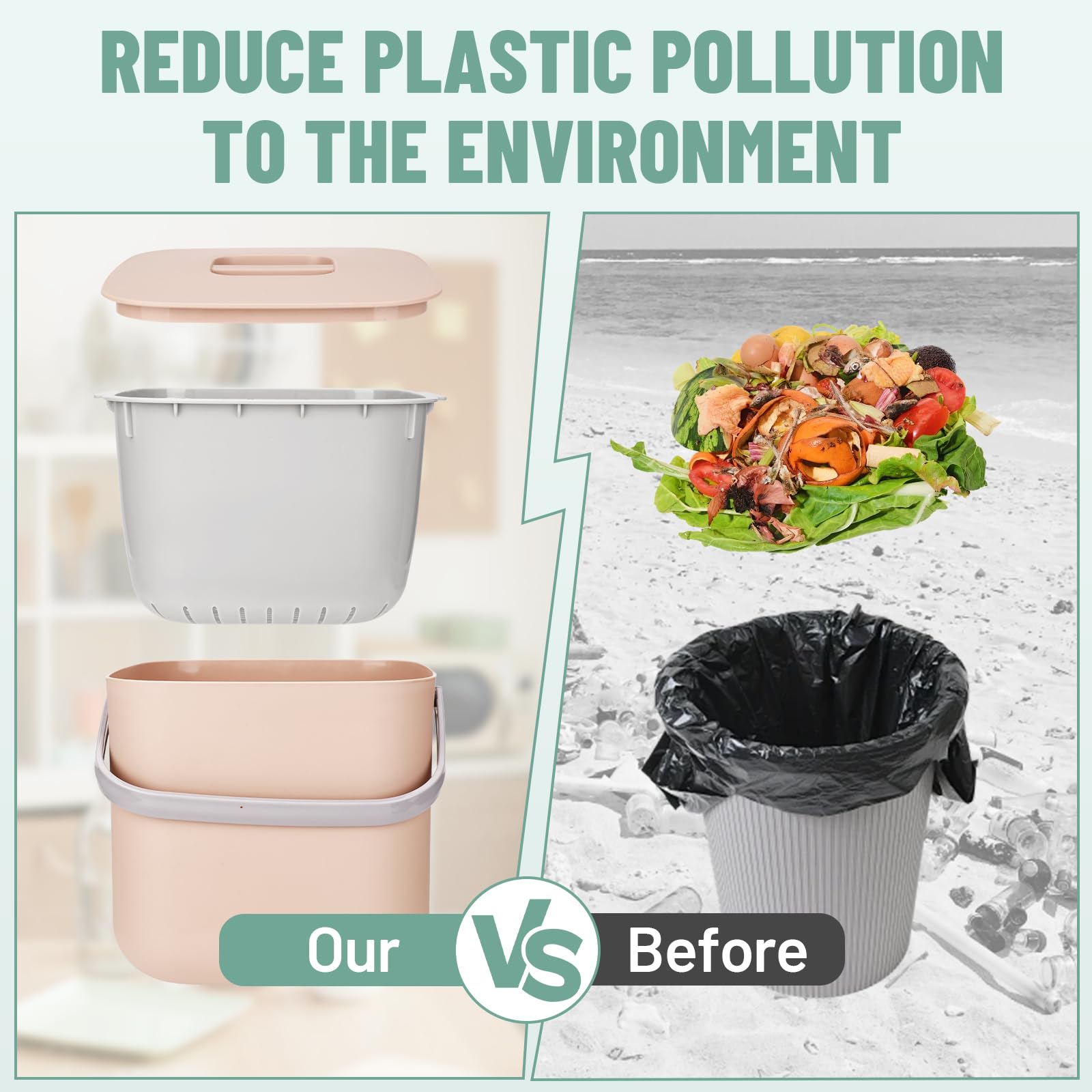 Pattumiera Biologica da Cucina,Bidone per Compost da Cucina,Piccolo Contenitore per Rifiuti con Coperchio,Pattumiera Umido,Lavabile in Lavastoviglie,Cestino per La Spazzatura