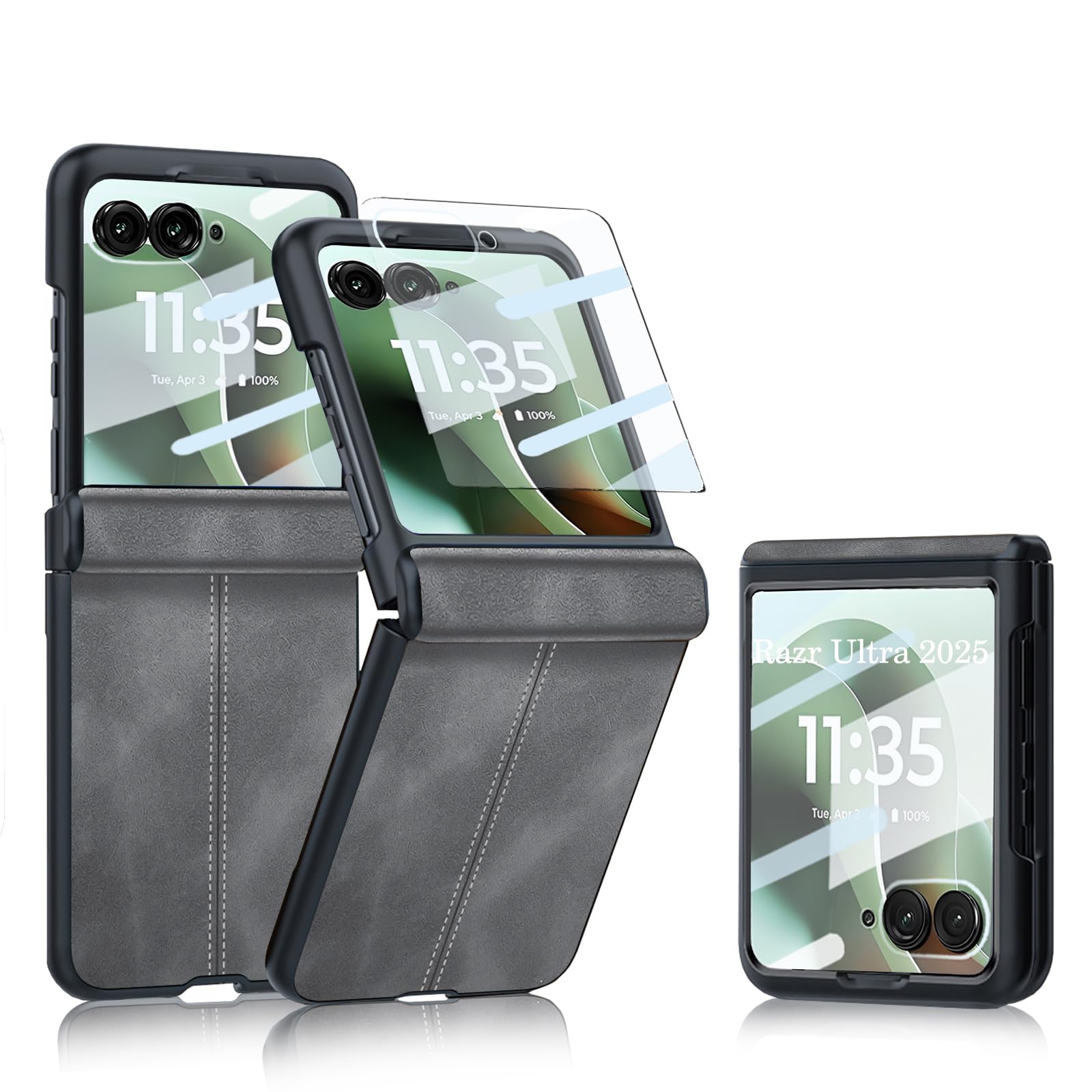 YuetWay Leather Case for Motorola Razr Ultra 2025 Hinge Protection & Built-in Front Screen Protector,Ultra-Thin, Shock-Absorbing,Anti-Scratch,