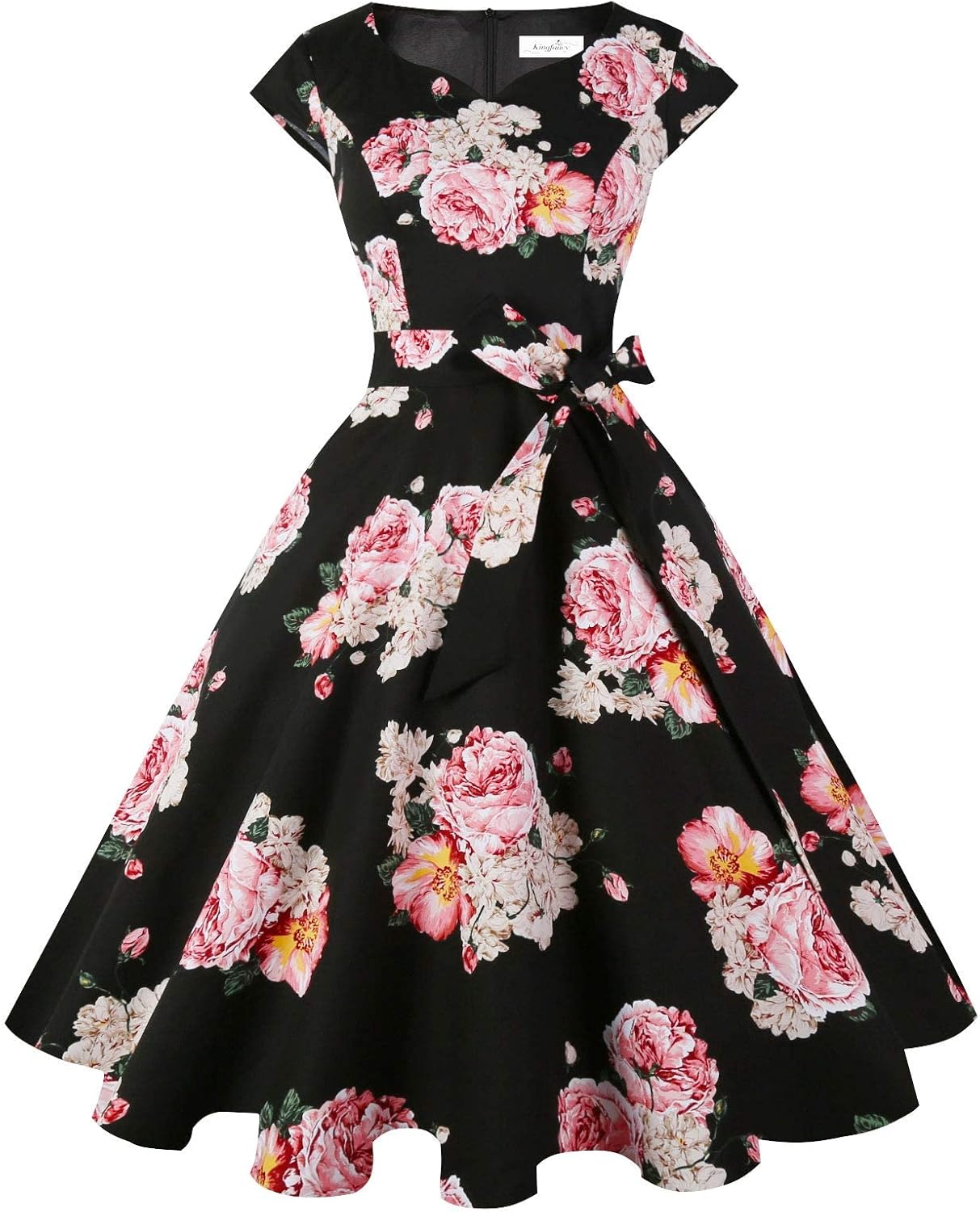Kingfancy Women Vintage 1950s Dress Retro Cocktail Party Swing Dresses with Cap Sleeves