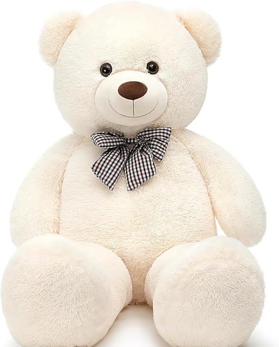 Cute Plush Confused Bear with Bow Tie 80 cm - Special GIFT for Lover White
