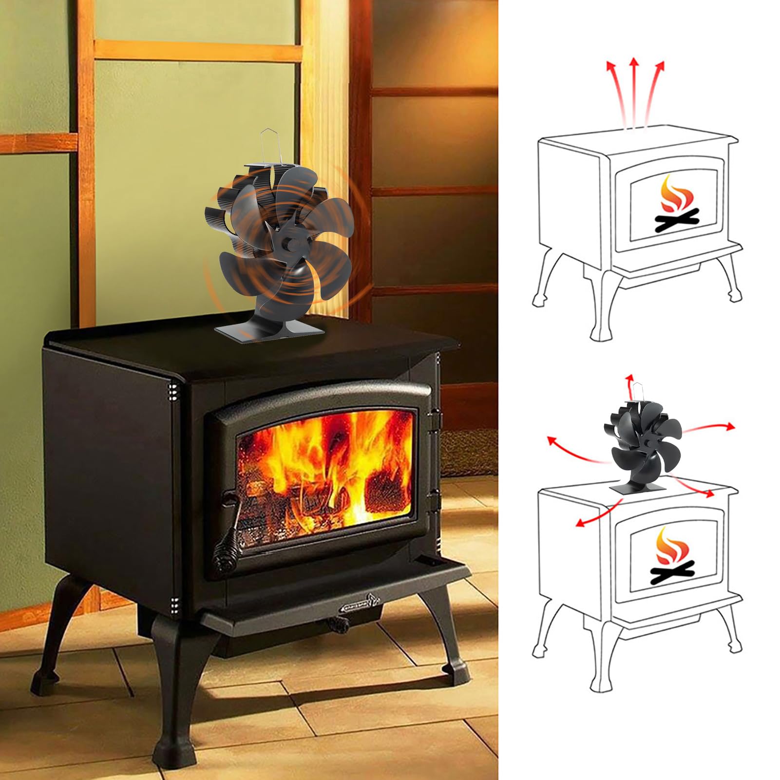 Ventole per stufe alimentate a calore, ventilatore per stufa a legna | Ventole termiche, non richiede elettricità, funzionamento silenzioso circolando aria calda, accessori per stufa