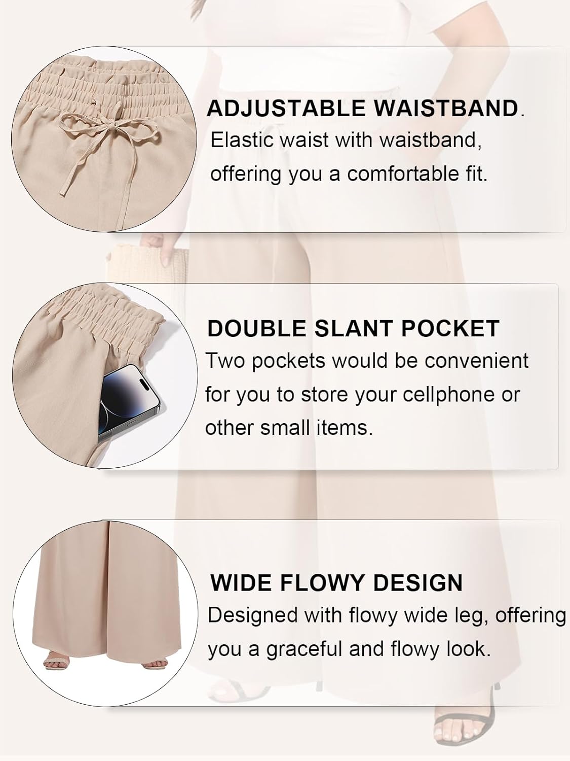 Moon Wood Wide Leg Pants Woman Plus Size Flowy Palazzo Pants Loose Culottes Summer Casual Lounge Trousers with Pockets - Image 4