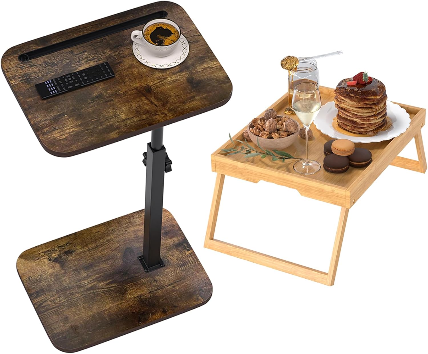 Bamboo Bed Tray Table with Foldable Legs, TV Tray Side Table for Couch