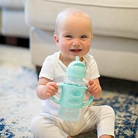 Dr. Brown\'s Wide-Neck Sippy Straw Bottles with Silicone Handles, Gray and Green, 9oz/270ml, 2-Pack