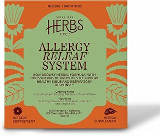 Herbs Etc. Allergy ReLeaf System - Seasonal Discomfort Supplement - Provides Support for Sneezing & Itchy Eyes - Supports Sinus Function - 60 Softgels, 60 Tablets (60 Servings)