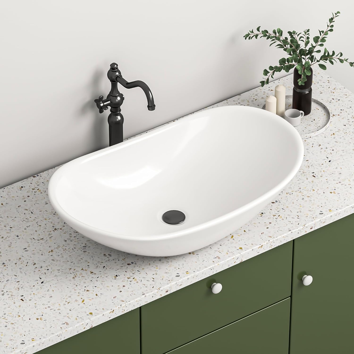 ELLAI Oval Vessel Sink Bathroom Sink Above Counter Bowl Sink Porcelain Ceramic Countertop Basin ...