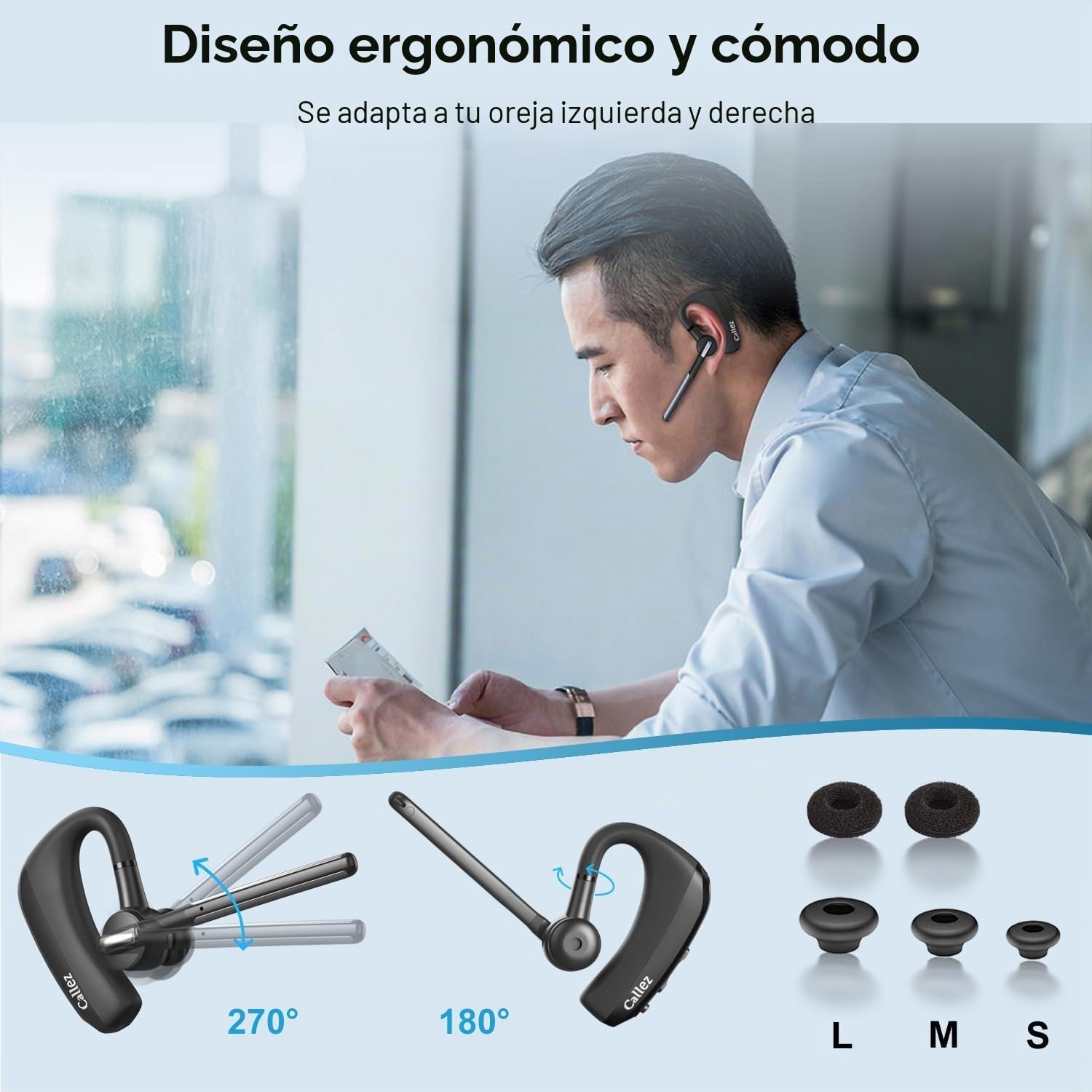 Callez Auriculares Bluetooth para iPhone Samsung, Auricular Inalámbricos Pinganillo Bluetooth Móvil V5.0 con CVC8.0 Doble Micrófono ENC Cancelación de Ruido para Conducir Negocios Oficina