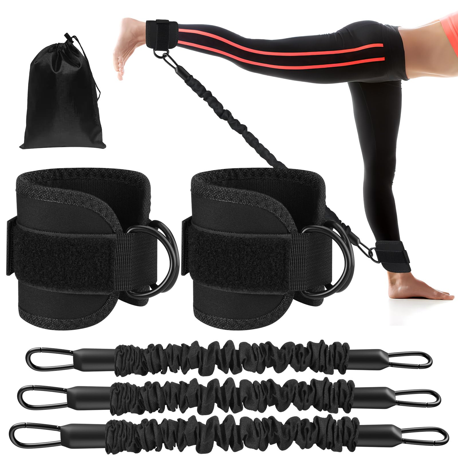 Ankle Resistance Bands Set for Working Out, Ankle Bands for Glute Kickbacks Double D-Ring Exercise Bands Glutes Workout Equipment with Adjustable Ankle Straps Home Gym for Women Men Leg Butt Training