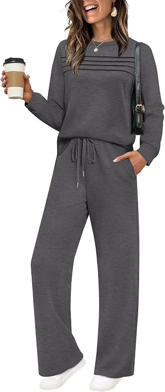 buzo WIHOLL de 2 piezas para mujer con conjuntos informales de viaje Lounge Chándal de pierna ancha Sudaderas acogedoras Moda 2026