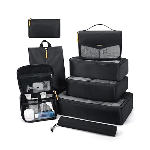 BAGSMART Packing Cubes for Suitcase, 8 Set Travel Packing Organizers Cubes, Lightweight Travel Cubes with Laundry Bag, Durable Luggage Suitcase Organizer Bag Set with Shoe Bag Black