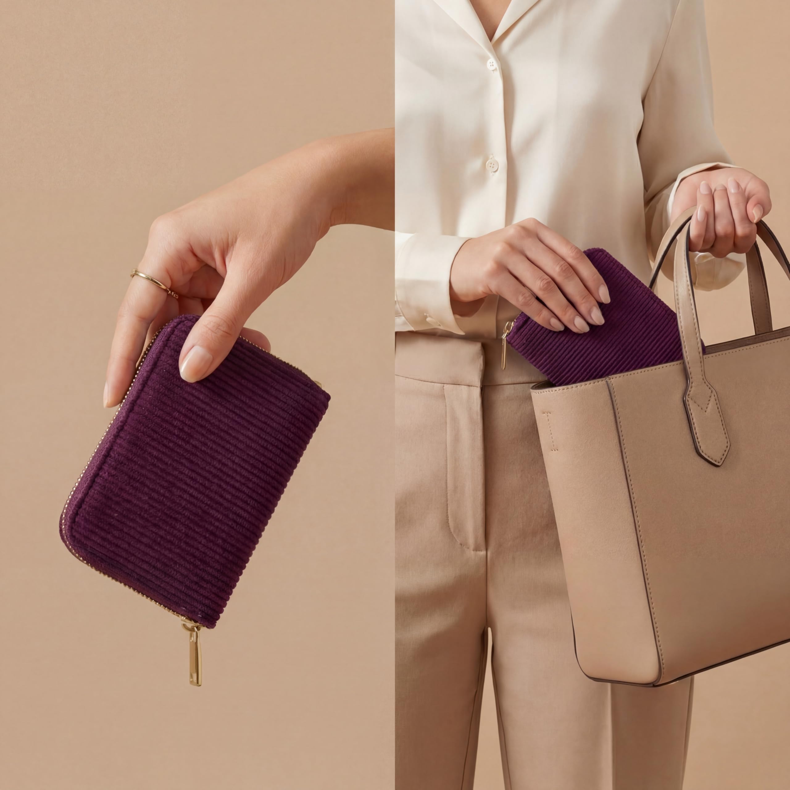 MillyMilk® Portefeuille Fondo - Mini portefeuille pour femme - En tissu velours côtelé de couleur pastel pour femme - Petit portefeuille pour cartes, pièces de monnaie et billets - Compact et