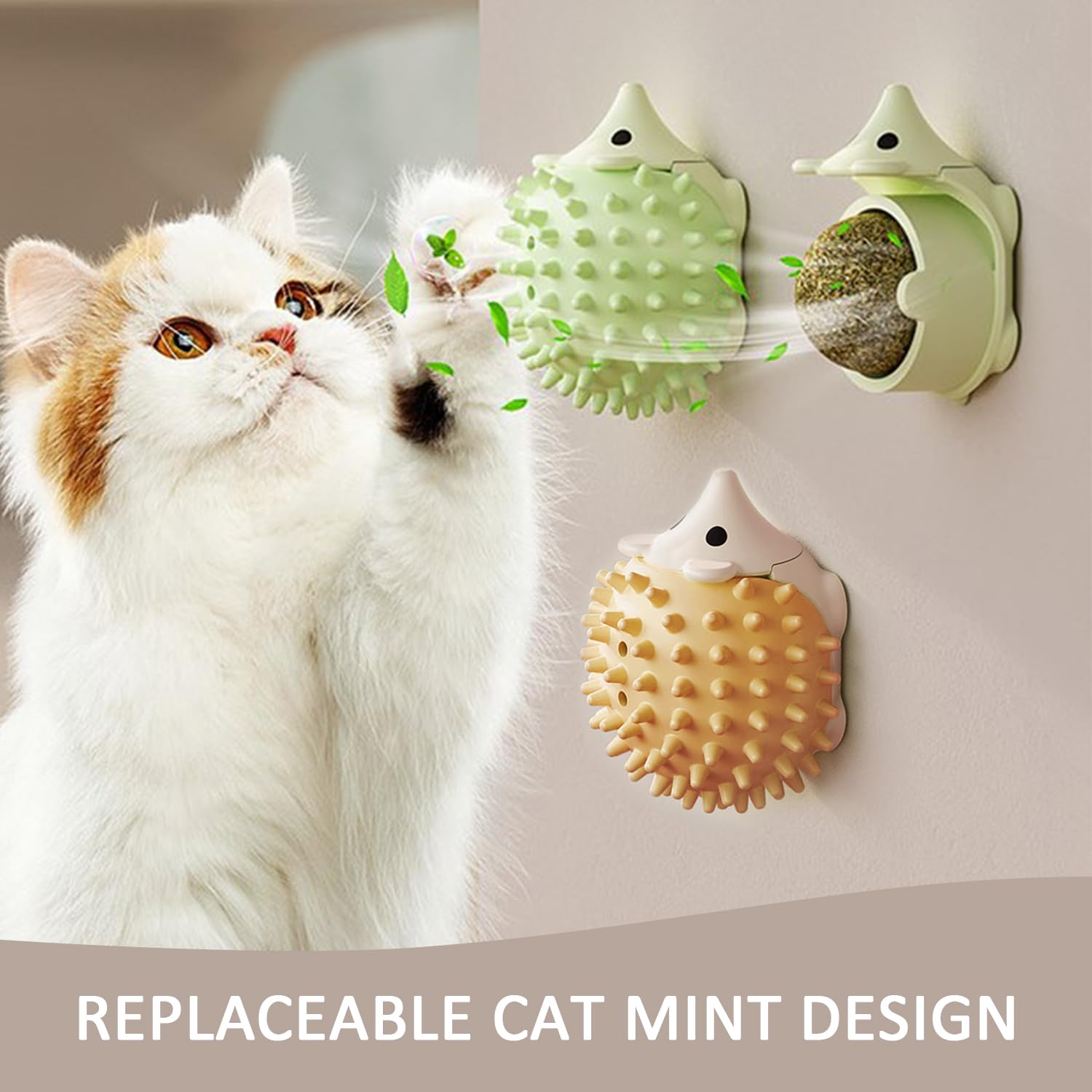La La Pet®3PCS Corner Cat Self Grooming Brushes 2-in-1 Catnip Balls for Cats Lick and Scratch Wall Corner Cat Face Scratcher Self Massage Combs for Indoor Long-haired Cats - image 3