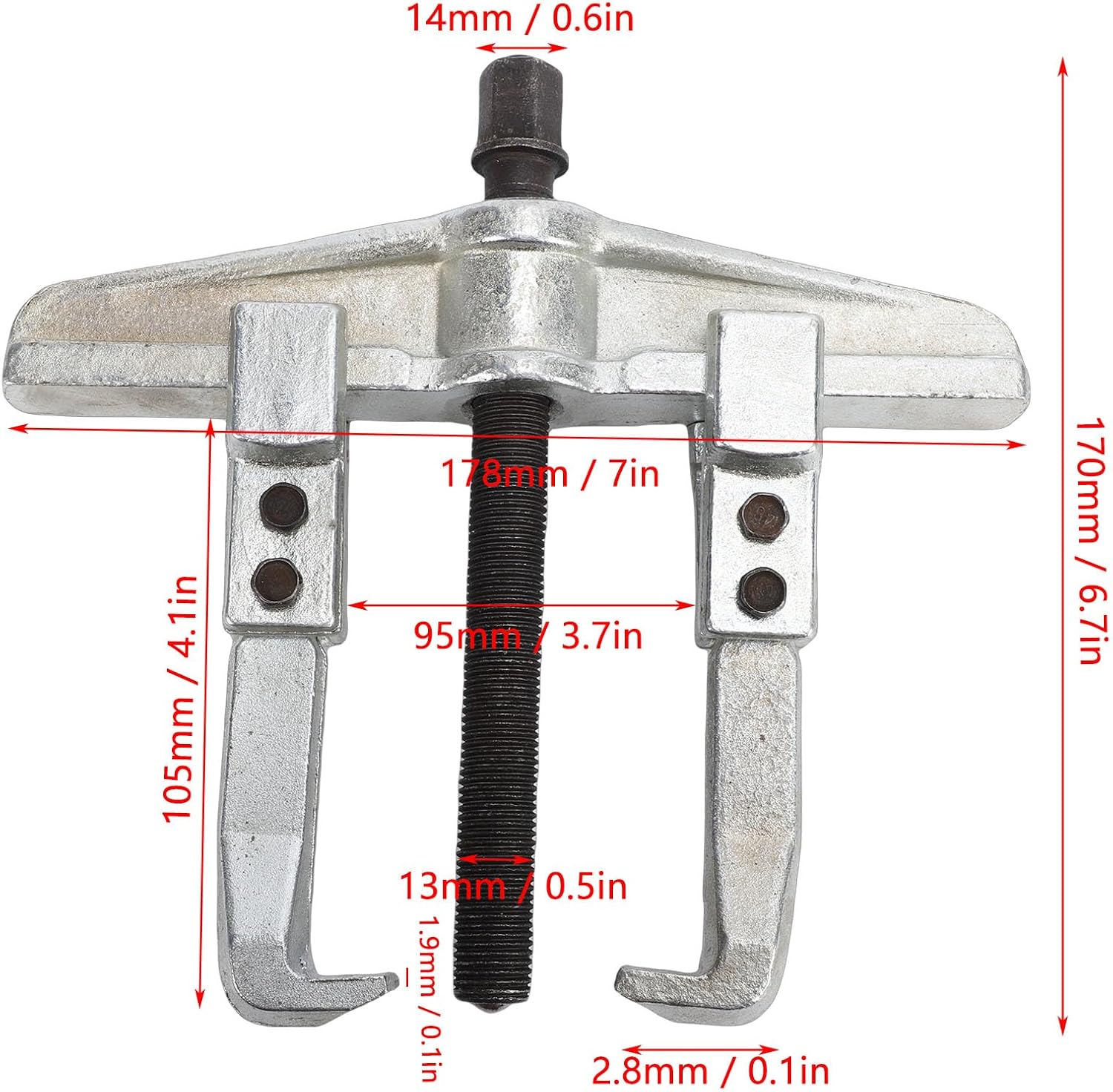 Naroote 2 Jaw Gear Puller, Alloy Steel Bearing Puller, Adjustable Clamping Depth Extractor with Reversible Design, Ideal for Automotive Flywheels & Motorcycle Wheels
