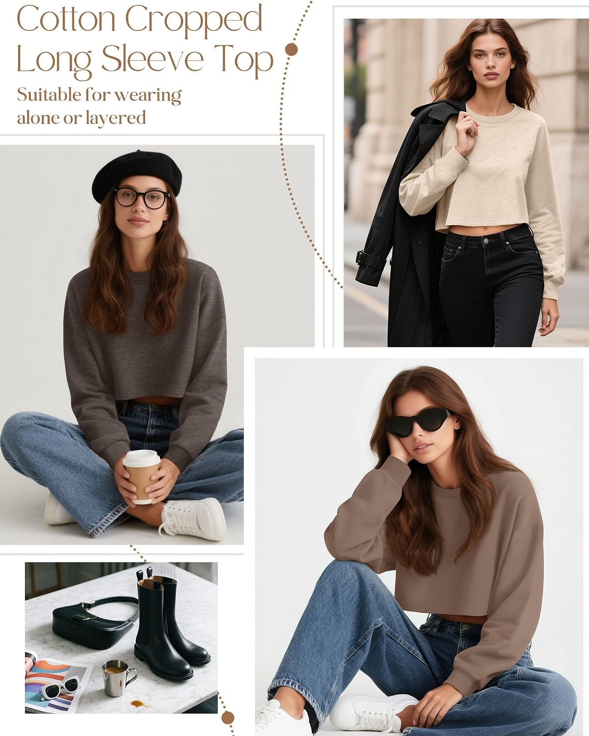 Ficerd 3 Pack Long Sleeve Cropped Tops for Women image 2