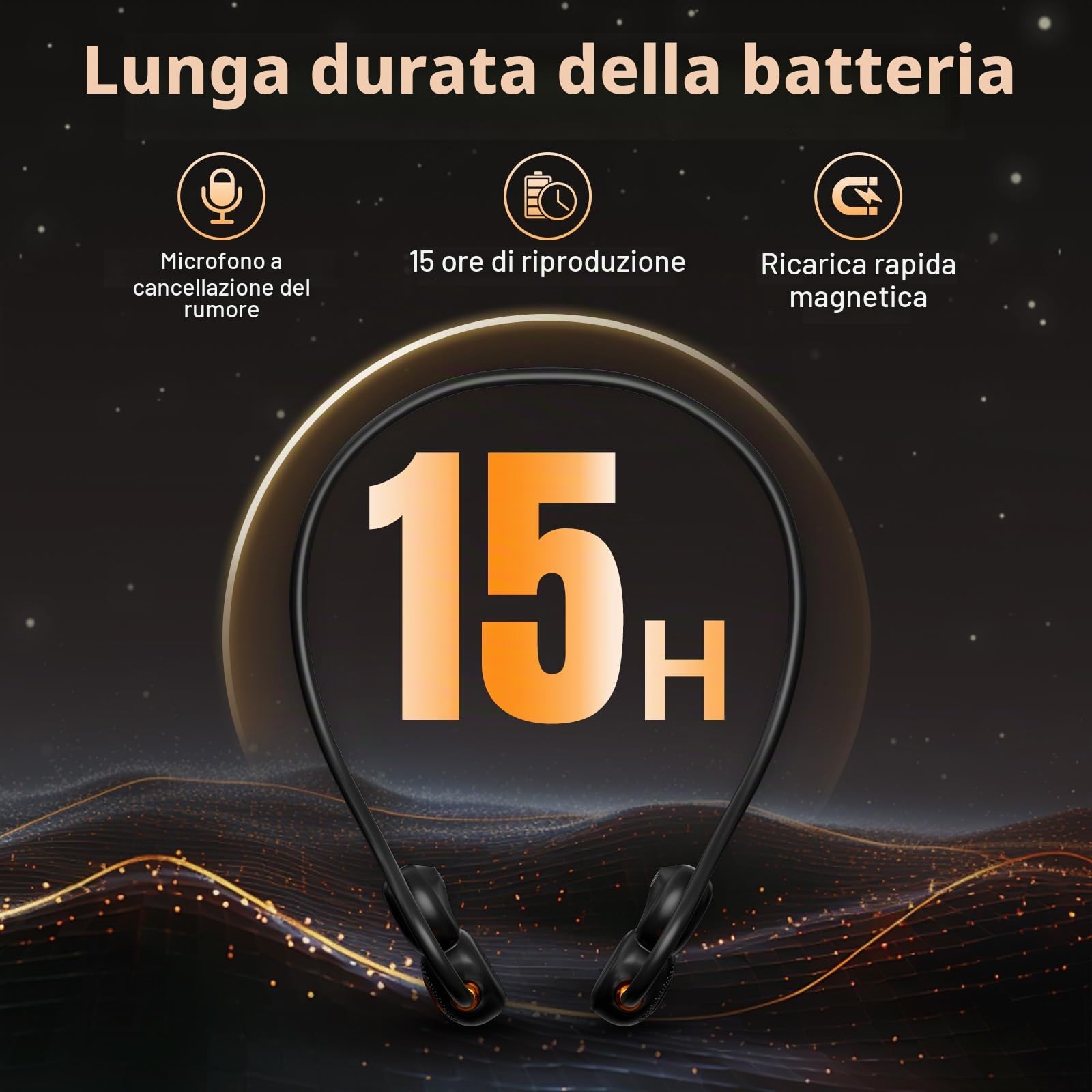 Ortizan Cuffie Bluetooth Sport, Auricolari Open Ear Wireless Bluetooth 5.3 IPX6 Impermeabili, Chiamata Chiara, 19 G, Auricolari Leggeri 15 Ore Di Riproduzione E Ricarica Rapida Magnetica Per Corsa