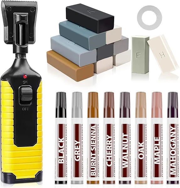 Hardwood Floor Repair Kit -11PCS Laminate Vinyl Floor Wax with 8PCS Wood Furniture Touch Up Marker,Professional Restoration The Scratches, Stains,Holes on Any Wood Floor and Wooden Furniture
