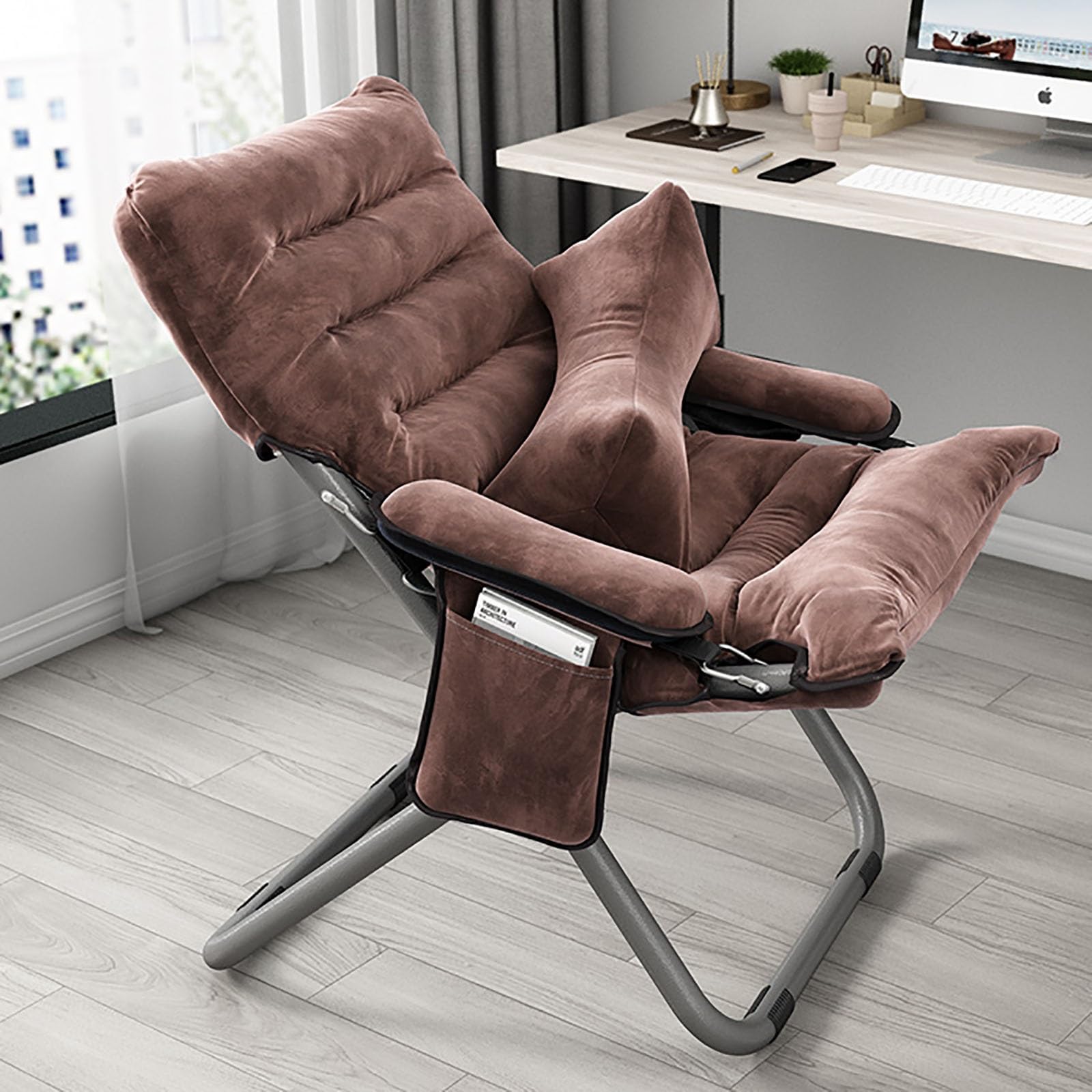 Chaise longue d'extérieur pliante gravité zéro avec poche latérale et dossier réglable