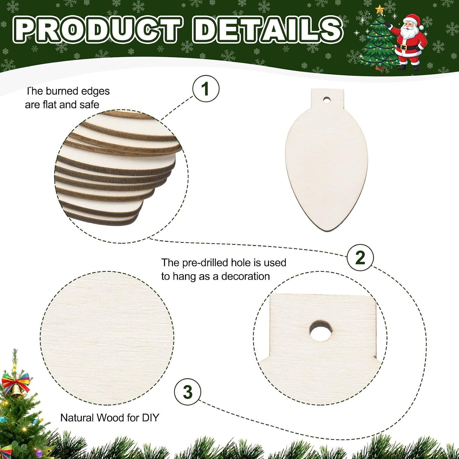 MECCANIXITY 24Pcs Wooden Bulb Ornaments to Paint, 2.7" x 1.5" DIY Blank Unfinished Wood Homemade Ornament with Rope for Art Crafts DIY Thanksgiving Halloween Birthday Gifts