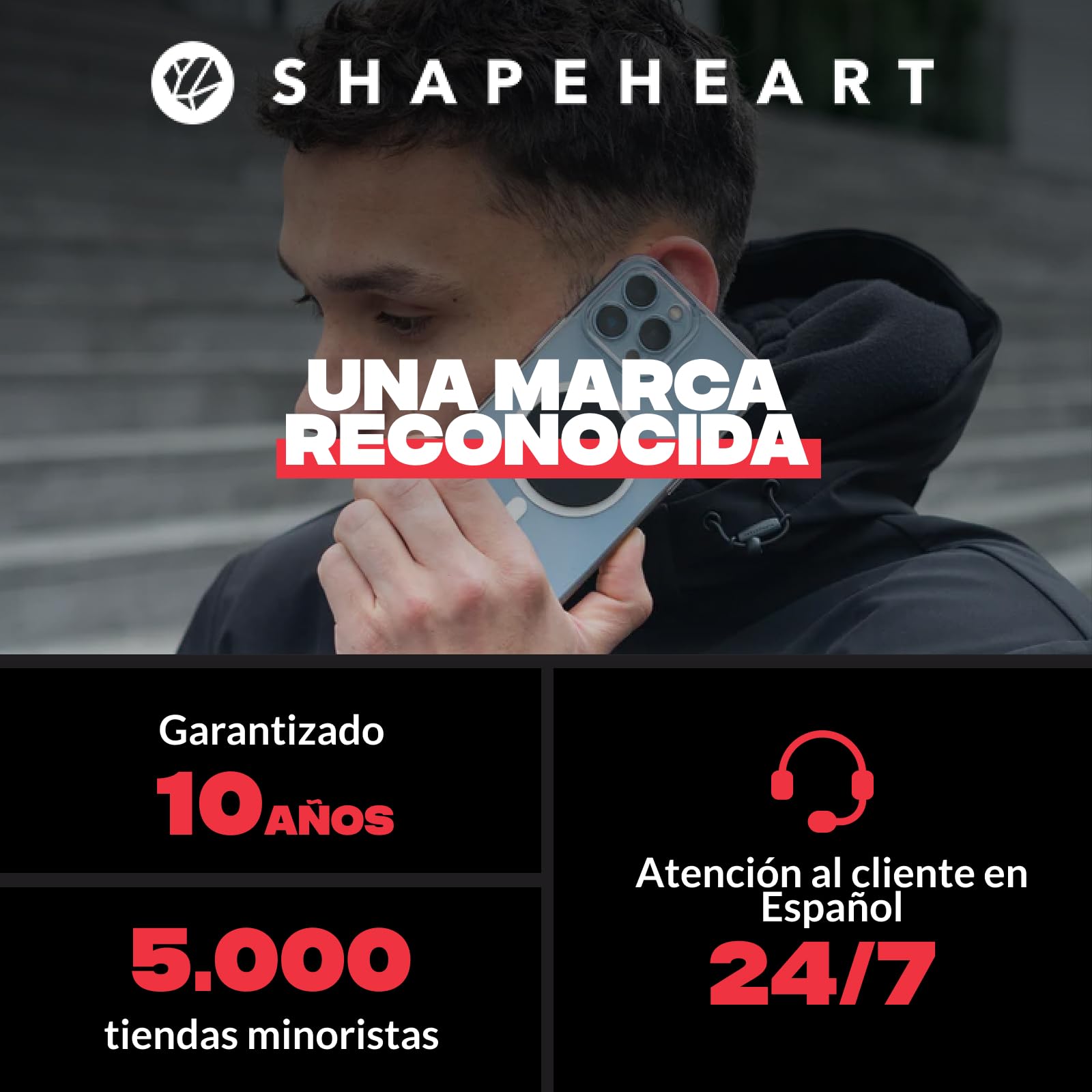 Shapeheart Soporte Móvil Moto Pro con Funda Magnética y Booster 360° | Para todos los móviles | Fijación al manillar 22–32 mm | Brazo 360° incluido | Resistente a la lluvia | Absorbe vibraciones