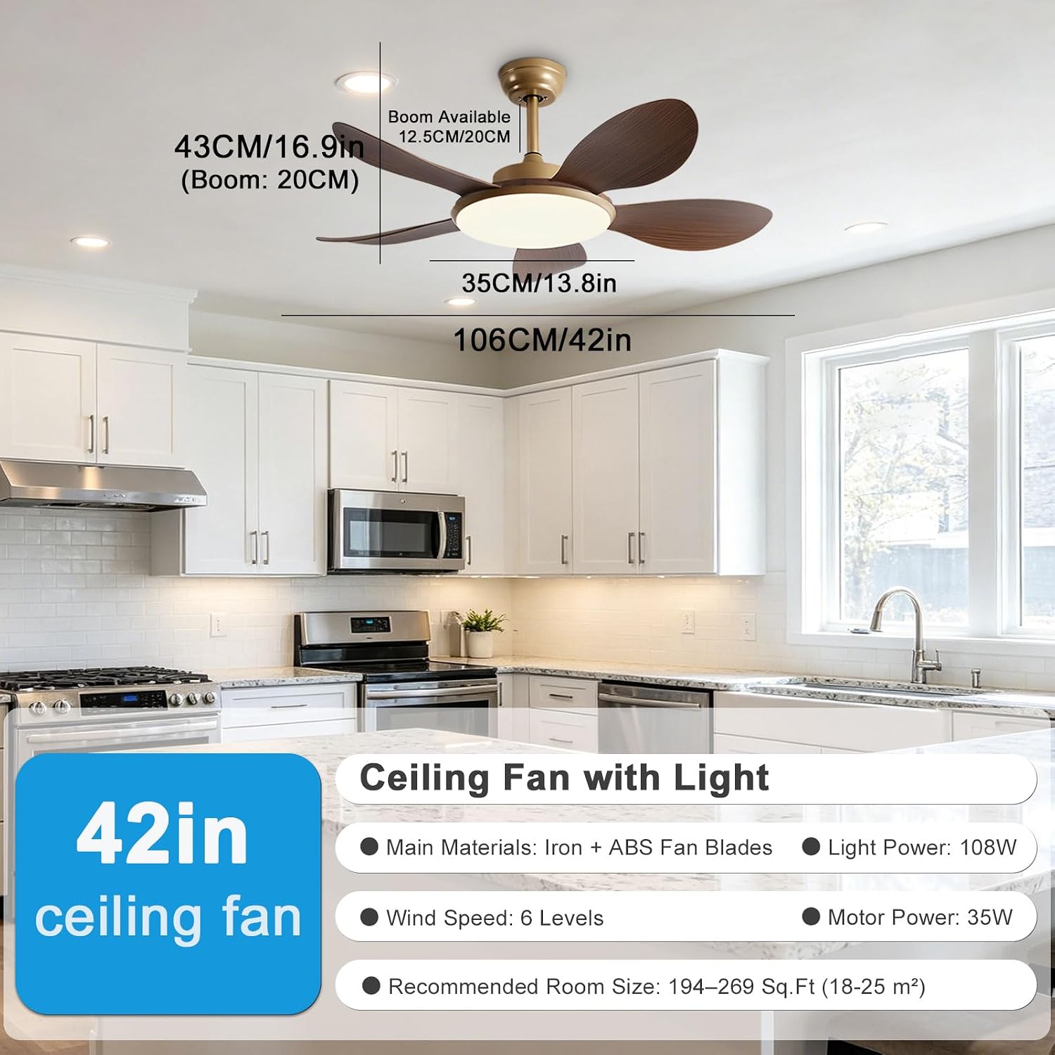 Modern Indoor Ceiling Fan with Light and Remote, Flush Mount Ceiling Fan Low Profile Ceiling Fan Light for Bedroom Living Room Patio 6-Speed Quiet Ceiling Fans with Lights 5 Blades