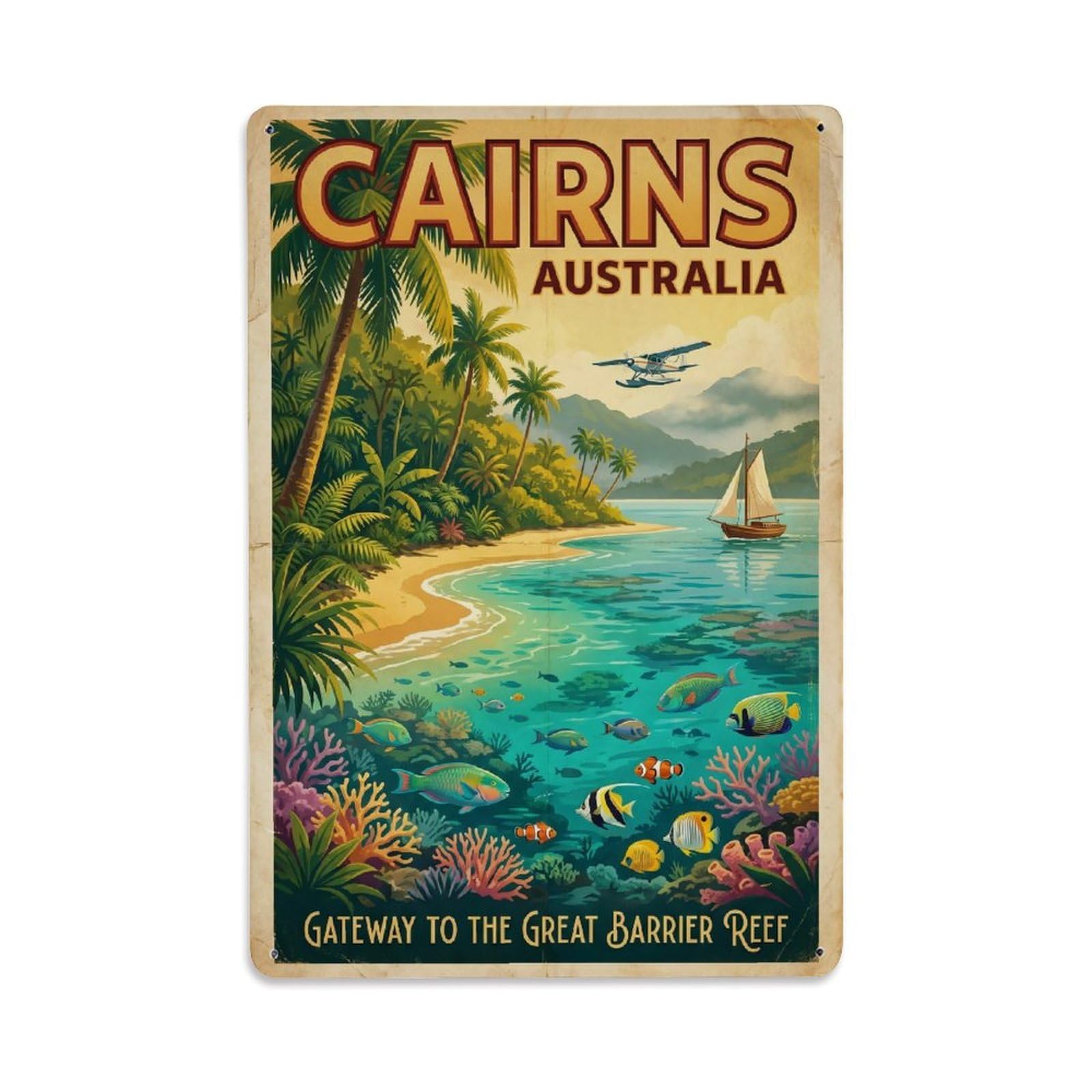 Gead 8X12inch Style Vintage Australia Cairns Travel Metal Tin Sign