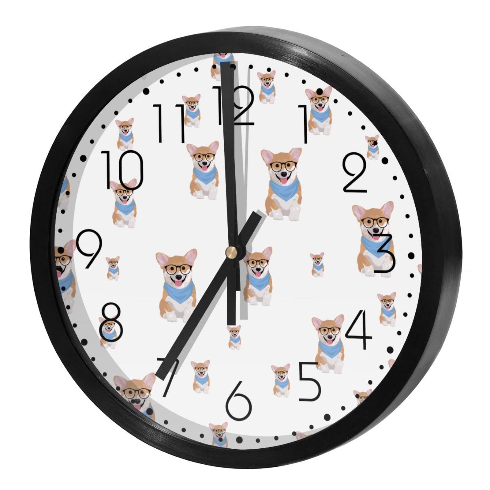 Horloge murale silencieuse Corgi ronde pour retrouver le sommeil
